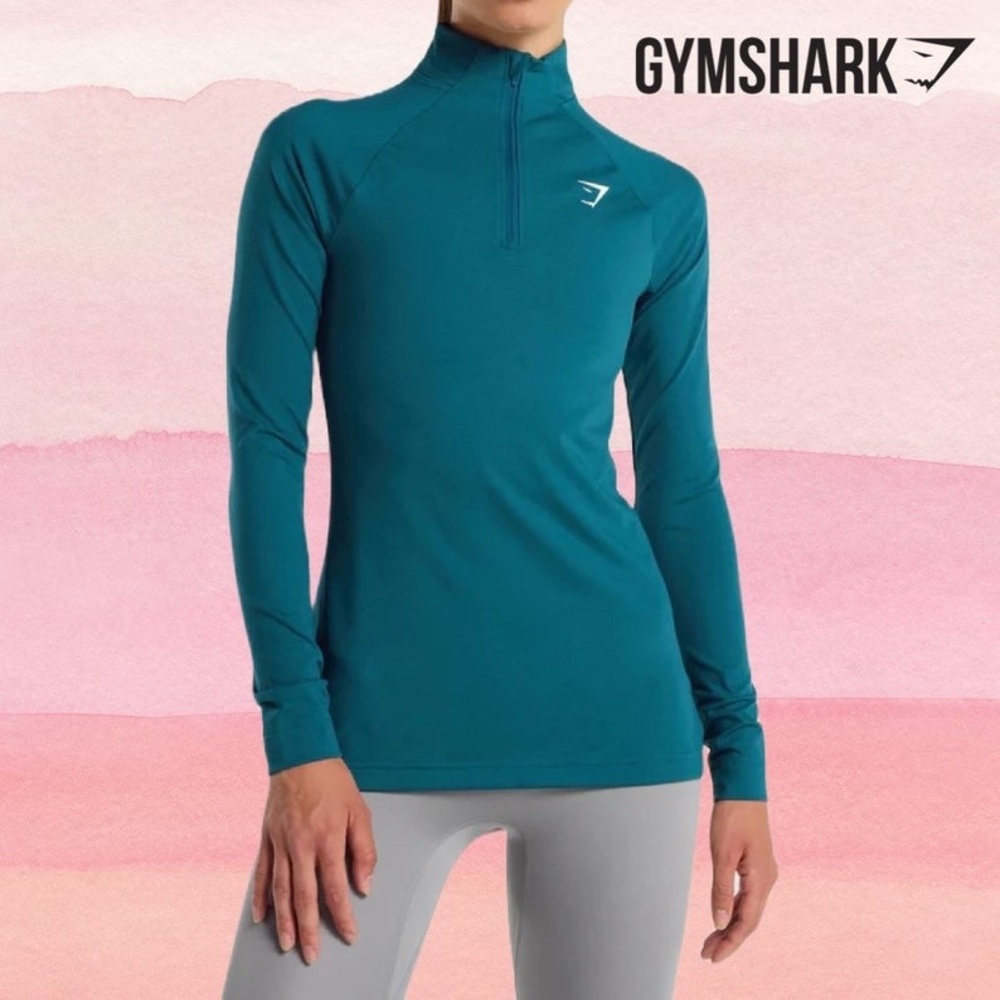 GYMSHARK women’s Regulate 1/4 Zip Pullover Teal Long Sleeve Stretch Size LARGE